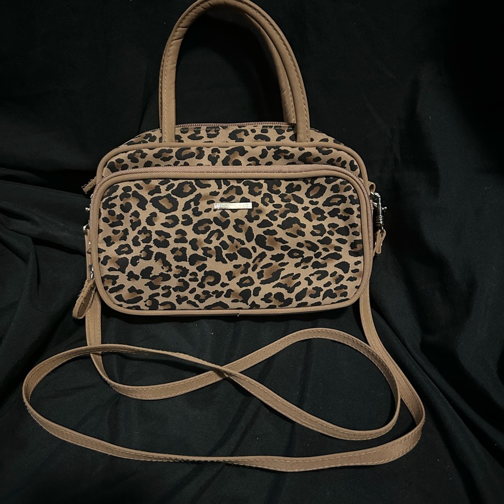 Leopard Print Handbag with Tan Accents